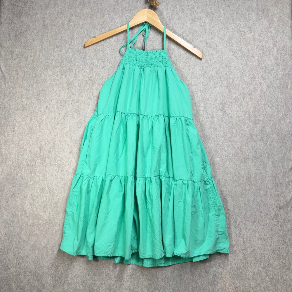 American Eagle Green Tiered Halter Mini Dress Smocked Babydoll Medium NEW Boho